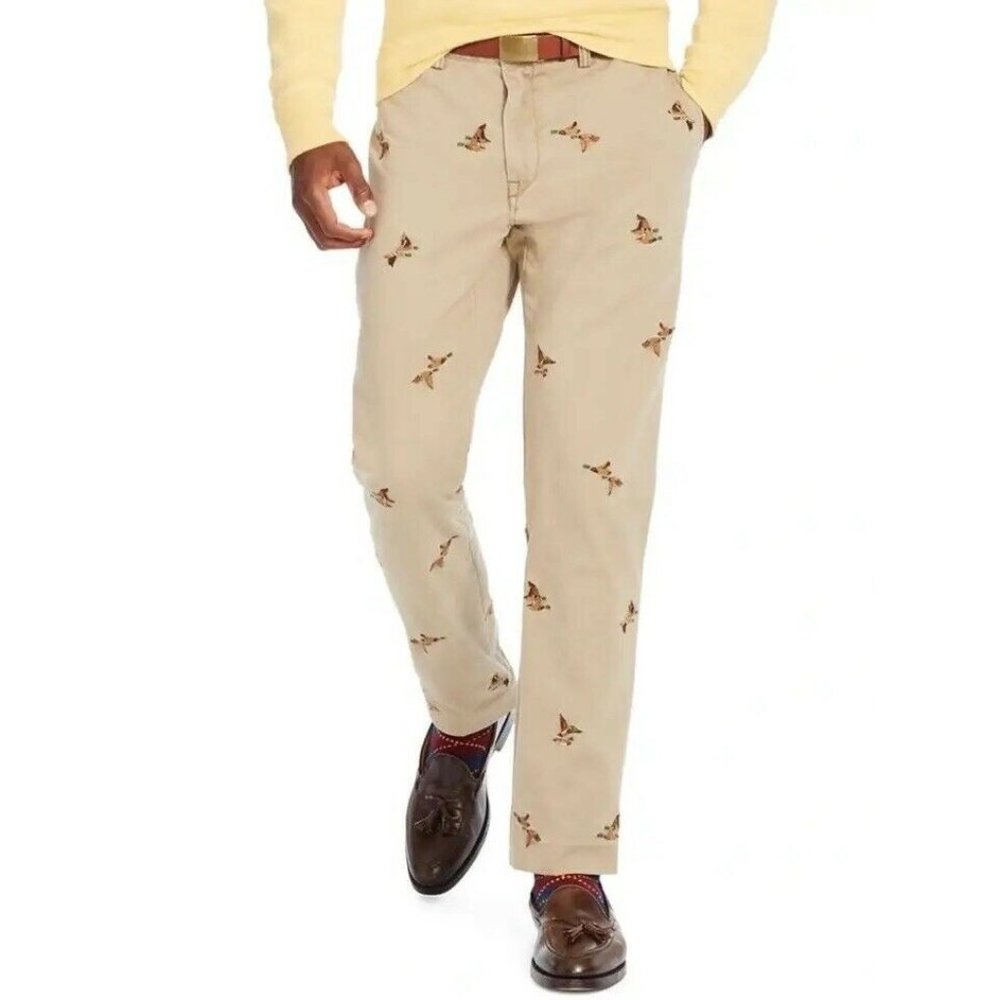 Ralph Lauren rare Mallard duck hunting embroidered print khaki chino pants 36x34